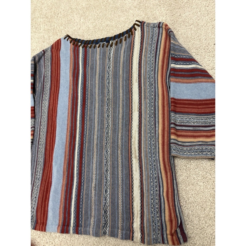 Chaps Sweater Womens Medium Petite Boho Striped Cotton Blend 3/4 Sleeve Pullover - Picture 2 of 5